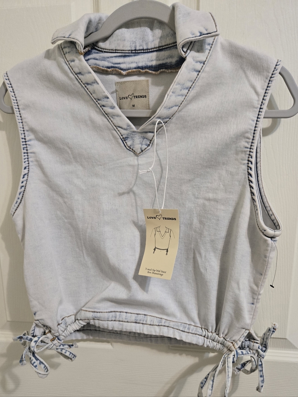 Women's Light Wash Sleeveless Hooded Crop Top